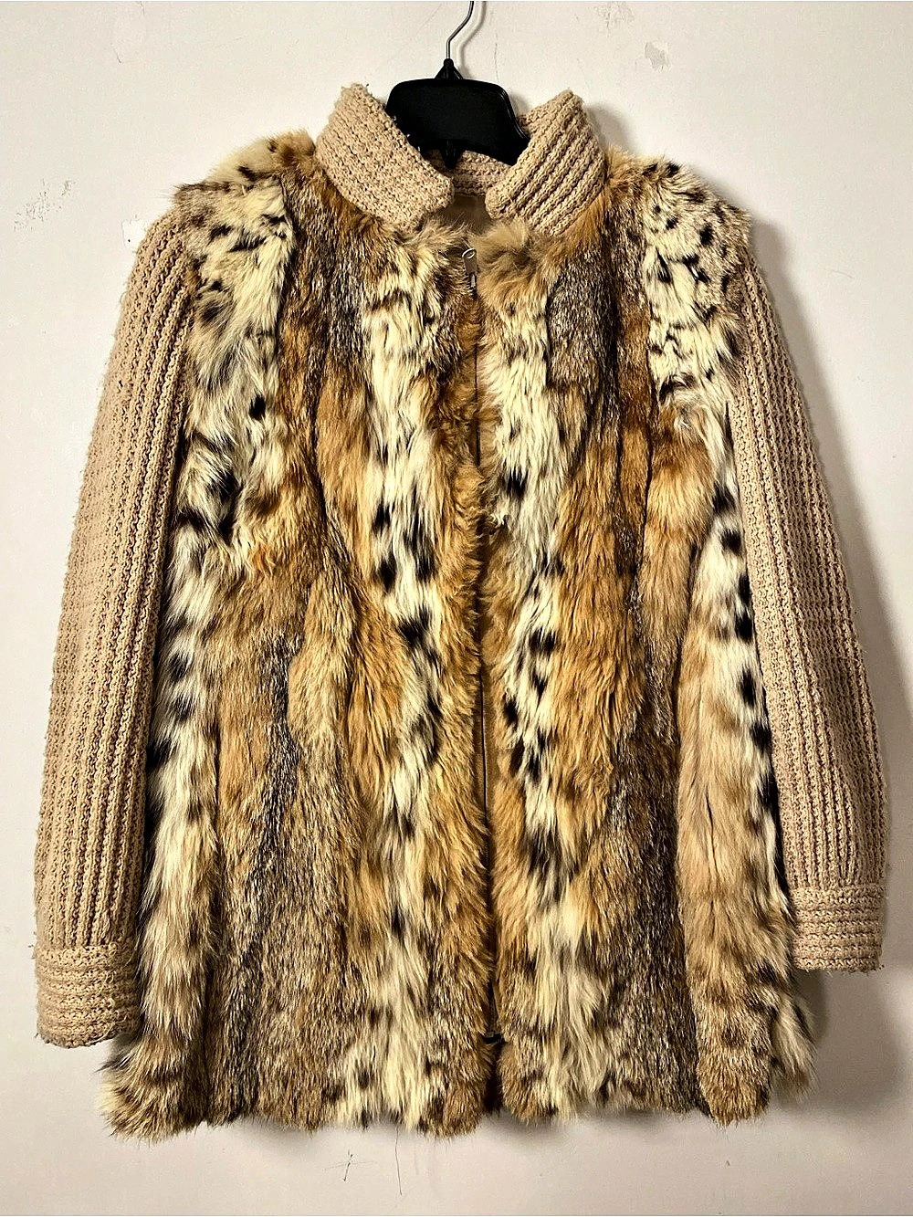 A Rare find J.B. Laliberté Québec Vintage Genuine Lynx Fur & Knit Zip Jacket